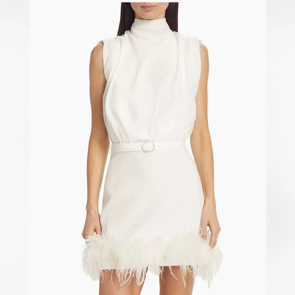 Amanda Uprichard Sullivan Feather-Trimmed Belted Minidress - Picture 3 of 14